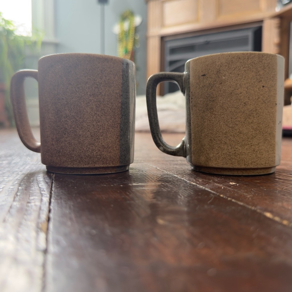 Vintage Textured Stoneware Coffee Mugs Tea Cups Otigari-style Set of 2 - Picture 2 of 6